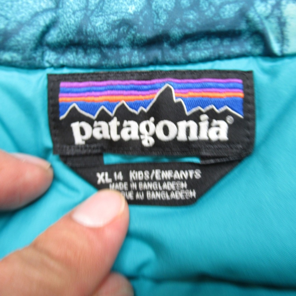 Patagonia Down Sweater Down‎ Jacket Girls XL 14 Teal Tree Print Puffer Warm READ - Picture 10 of 16